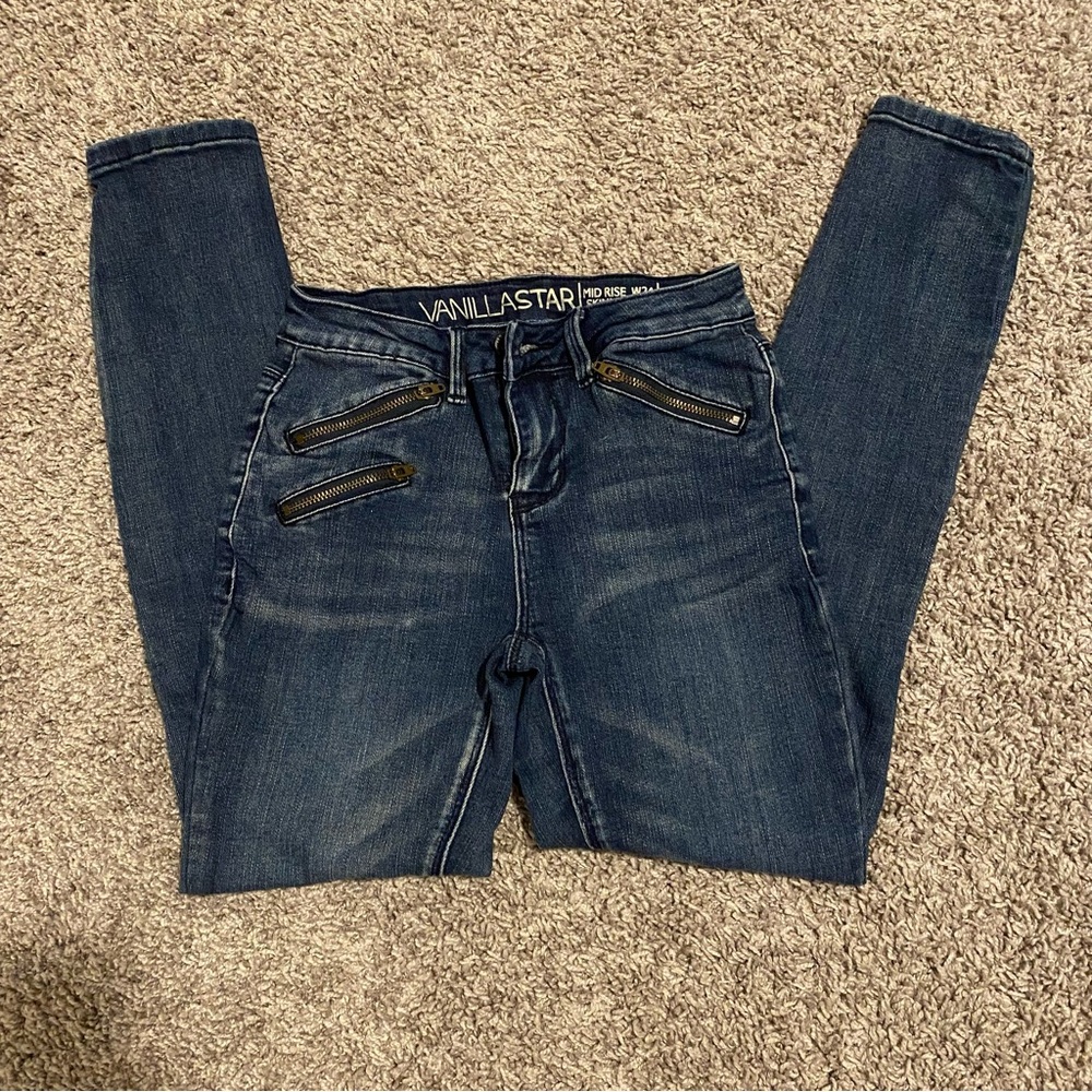 Dark Blue Mid Rise Skinny Jeans